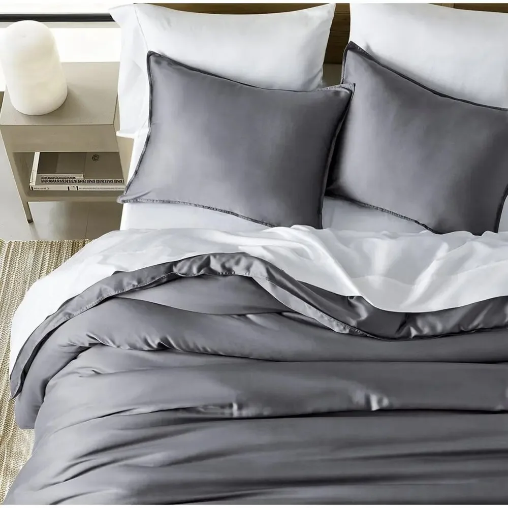 EVERGRACEHOME Tencel Lyocell Cooling Duvet Cover Set Natural Eucalyptus Queen